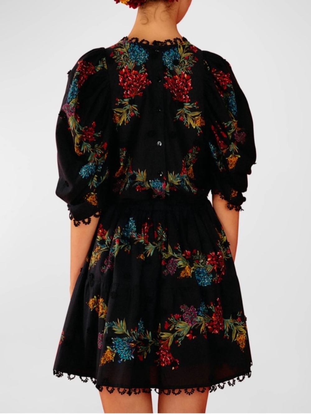 FARM Rio Black Louise Floral Cotton Mini Dress Size XL - Picture 3 of 12